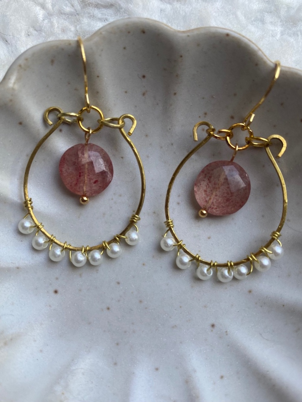 Handmade Strawberry Quarts Earrings - Picture 3 of 3